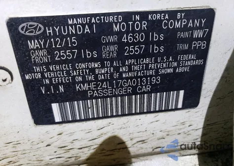 2016 Hyundai Sonata Hybrid z USA, uszkodzony, nr VIN KMHE24L17GA013193